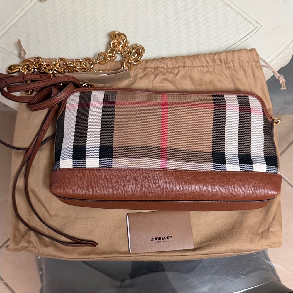 Burberry Tan and Brown Plaid Shoulder Bag